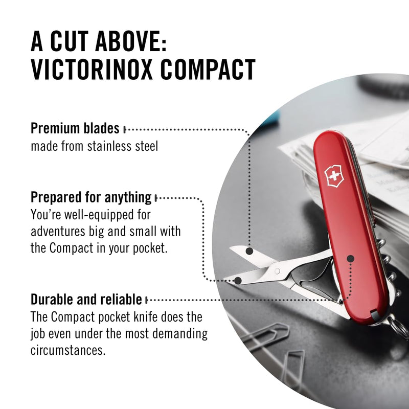 Victorinox Compact Swiss Army Knife, 15-Function Pocket Knife, Red | swiss army knife | medium swiss army knife | pocket knife for men | everyday carry