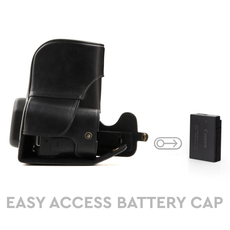 MegaGear Leather Camera Case Compatible with Canon EOS Rebel SL3, Kiss X10, Rebel SL2, Kiss X9 18-55mm Lens Black