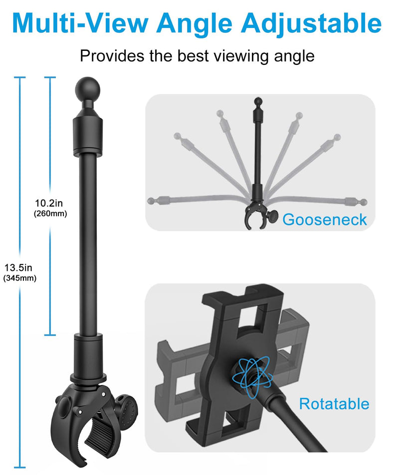 Gooseneck Spin Bike Tablet Mount, Exercise Bikes Treadmill Tablet Holder, Indoor Bicycle Elliptical Handlebar Tablet Stand for iPad Pro 12.9/ Air/Mini, Galaxy Tabs, Cell Phones, 4-13" Devices