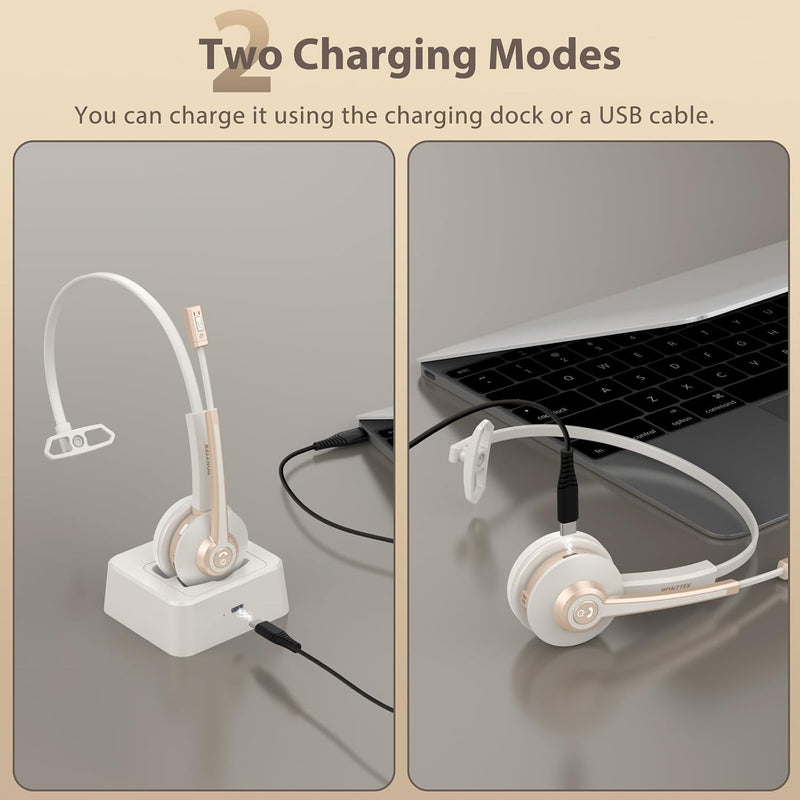 Bluetooth Headset with Microphon USB Dongle for Office | Wireless Headset with Mic with AI Noise Canceling, Charging Base, Mute Function V5.2 for Computer/Phone/Work/Skype