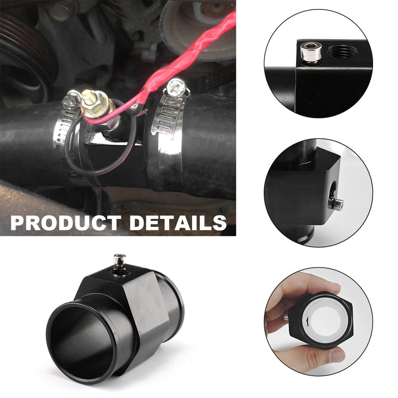 Water Temp Joint Pipe, 26mm Aluminum Radiator Sensor Adapter with 2 Hose Clamps, Universal Water Temp Meter Temperature Gauge Joint Pipe Adapter Connector, Car Accessories