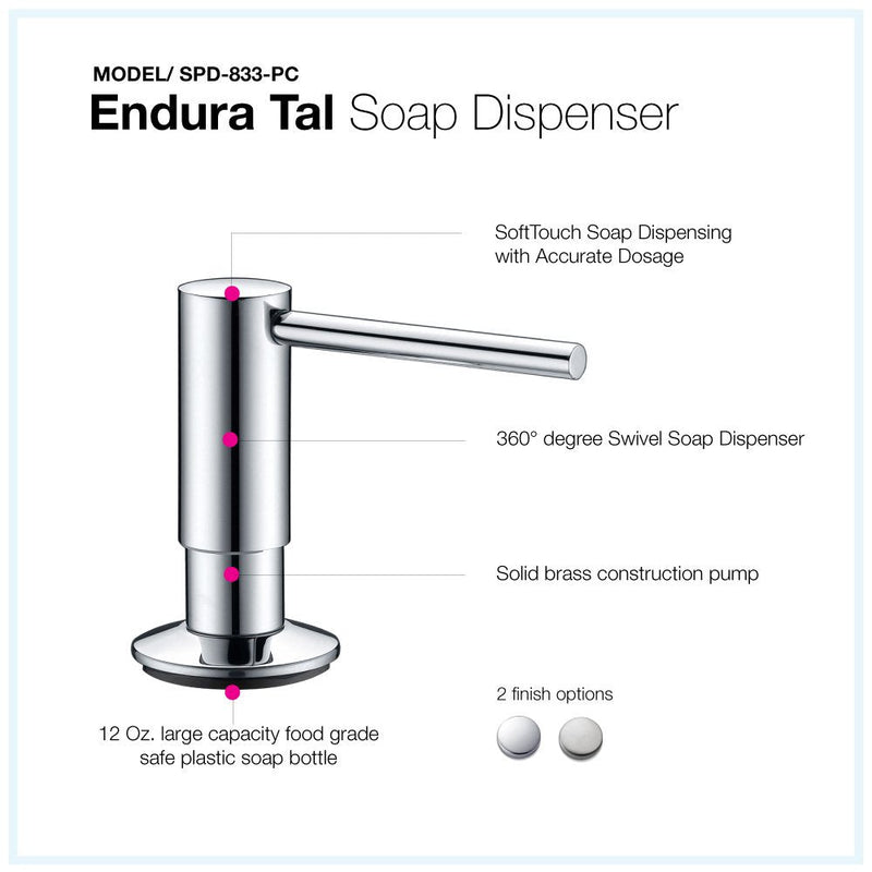 Houzer SPD-833-PC - Endura Tal Soap Dispenser, Polished Chrome Kitchen Sink Accessory for Dish Soap or Hand Soap, Stylish Dispenser for Home Improvement & Bathroom Use