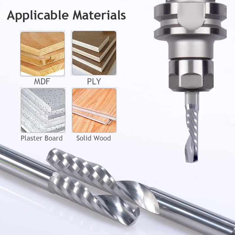1/8Inch Shank,Single Flute (O Flute) Up Cut Spiral Router Bits End Mill Cutter, 1/8 inch Cutting Diameter, 0.87 inch Cutting Length,1.77 Inch OVL for Acrylic PVC MDF Plastic 3.175x3.175x22mm