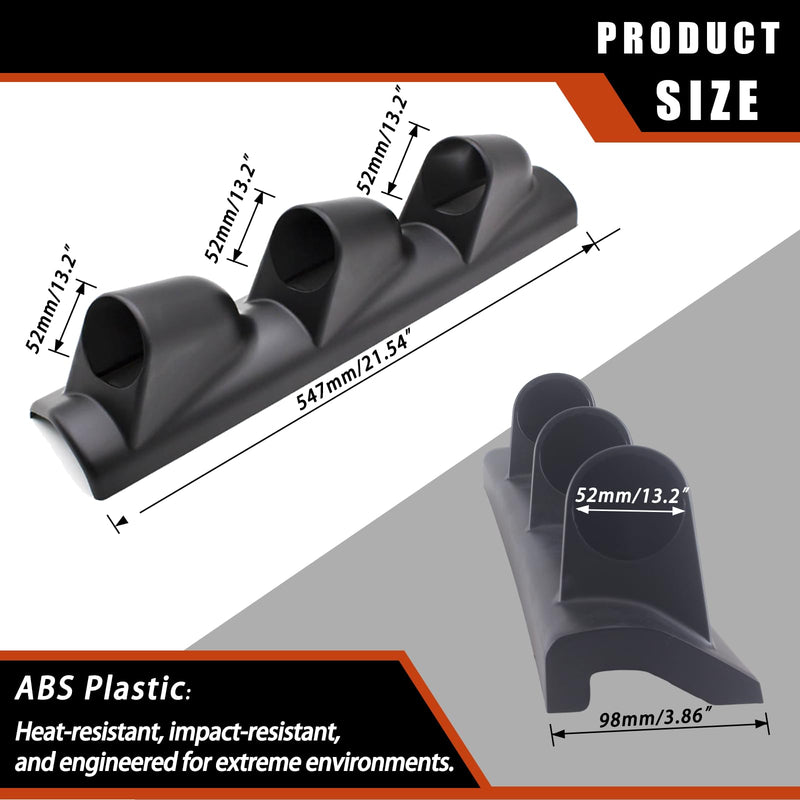 Universal Black ABS Plastic Triple Gauge Pod – Fits Most Car or Truck – Securely Mounts Three 2-1/16" (52mm) Digital Gauge Cluster on The A-Pillar