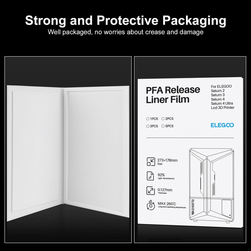 ELEGOO 5 PCS PFA Release Liner Film 2.0 for ELEGOO Saturn 4 Ultra 16K, Saturn 4, Saturn 4 Ultra, Saturn 3, Saturn 2 and Saturn 8K Resin 3D Printer, 273 x 176 mm 5PCS-Saturn 3 PFA