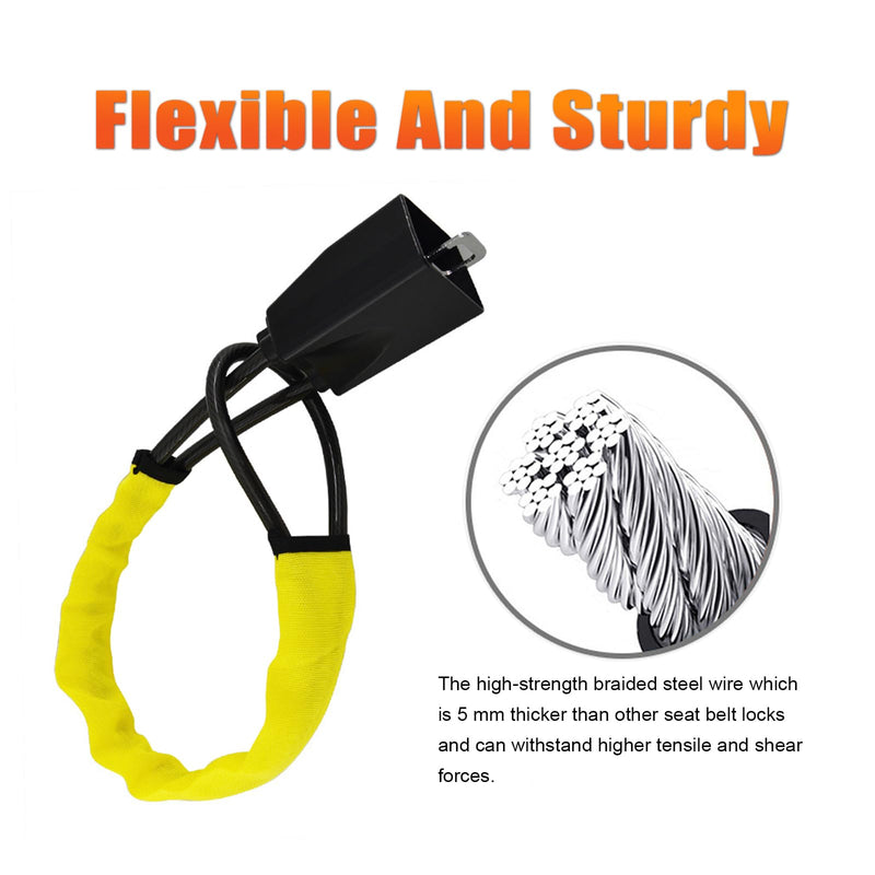 DualGuard Car Steering Wheel & Seat Belt Lock - 17" Universal Anti-Theft Device for Vehicles, SUVs, Golf Carts | Compact & Lightweight Security Lock with Multi-Function Keys (Yellow) Yellow