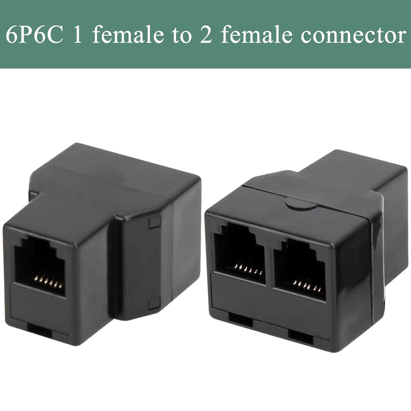 4 Pack Telephone Line Splitters, RJ12 6P6C 1 Female to 2 Female, Telephone Landline Cable Connector Converter (4, Black) 4
