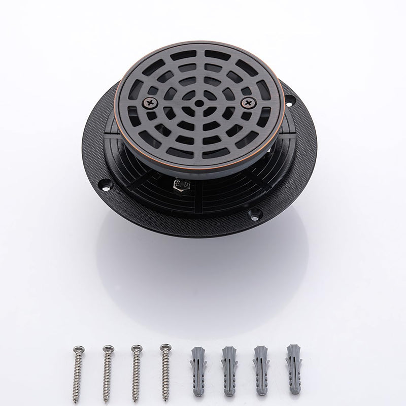 RANDOM Round Shower Drain SUS304 Stainless Steel Oil Rubbed Bronze Shower Drain 4 inch with Adjustable PVC Base Flange,Shower Floor Drain with Removable Cover Grid Grate A-oil Rubbed Bronze-4″ Round With Base Flange