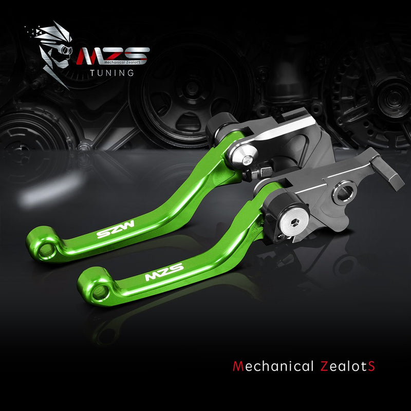 MZS Green Dirt Bike Brake Clutch Levers Pivot Adjustable CNC Compatible with KLX140 2008-2021 | KLX140L 2008-2020 | KLX140G 2017-2020 | KLX140R KLX140RF 2021-2024 KLX140/KLX140L/KLX140G/KLX140R