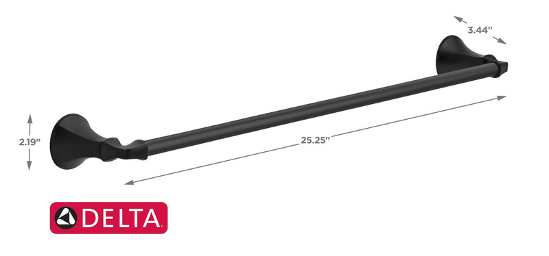DELTA FAUCET Rubber Limited 76424-BL Ashlyn 24-in Wall Mount Towel Bar Bath Hardware Accessory in Matte Black