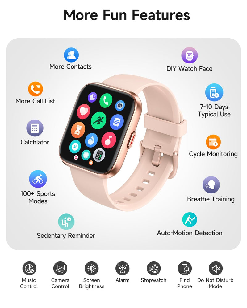 Woneligo Smart Watch for Women, Answer/Make Calls, Alexa Built-in, 1.85" Touch Screen Fitness Tracker for Android & iPhone, Heart Rate/Sleep/SpO2 Monitor Smartwatch, Waterproof (Rose Gold) Rose Gold
