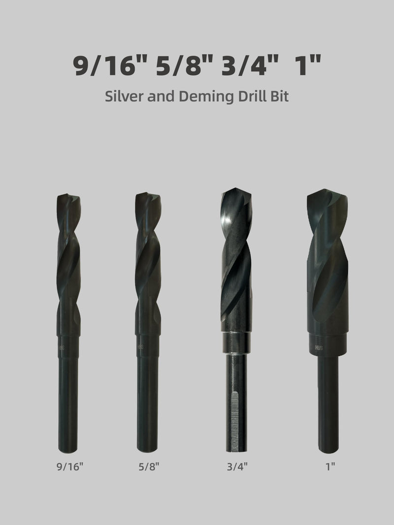 HIGHFIRE 3 PCS 1" HSS Reduced Shank Drill Bits, Silver and Deming Drill Bit with 3-Flat Shank for Aluminum Plate Copper Wood Stainless Steel, 135 Degrees Split Point 1 in