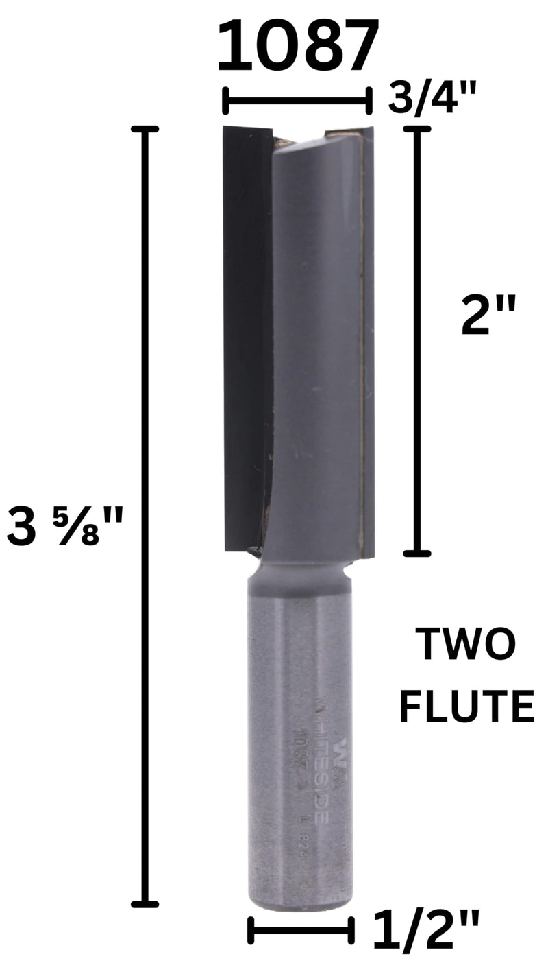 Whiteside Router Bits 1087 Straight Bit with 3/4-Inch Cutting Diameter and 2-Inch Cutting Length