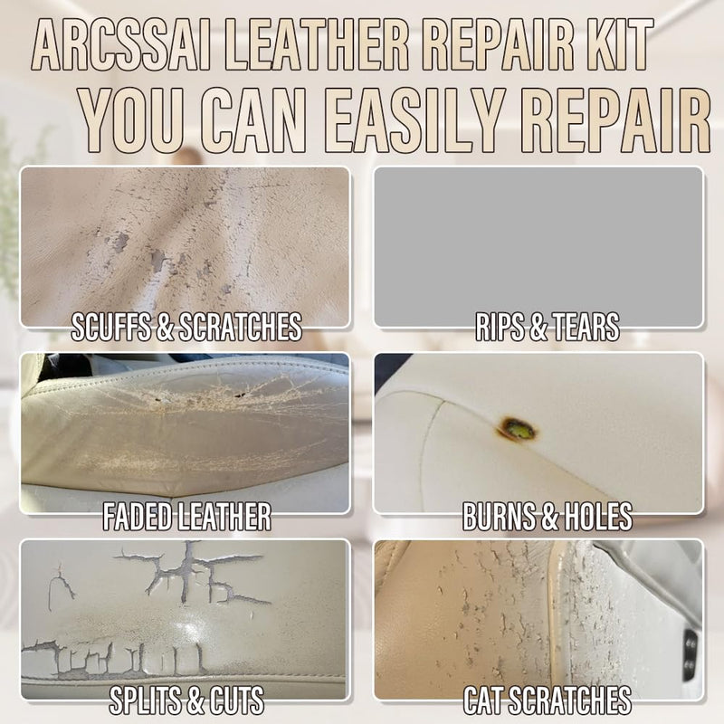 Cream Leather Repair Kit for Furniture, Car Seats, Sofa, Jacket and Purse, PU Leather Leather Repair Paint Gel for Repairing Tears & Burn Holes, with Color Matching Guide & Super Easy Instructions White
