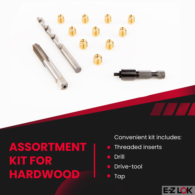 E-Z LOK Threaded Insert Installation Repair Tool Kit for Hard Wood - Includes Brass Thread Inserts, Drill, Tap and Drive-Tool 6-32 (EZ-T400-006)