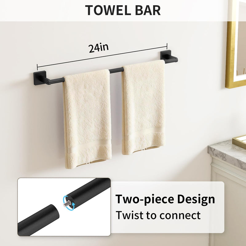 KLJKPA Black Bathroom Accessories Set, 24 inch Towel Racks for Bathroom, Stainless Steel Bathroom Hardware Set, Wall Mounted, 4-Piece