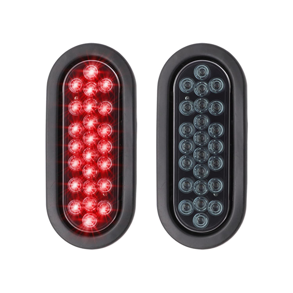 2 Pcs 6 Inch Oval Smoked Lens Red Multi-Function Tail Lights Brake Stop with Rubber & Plug for Truck Trailer Tow Bus 12V DC Shockproof 24LED Smoked/Red Pack of 2