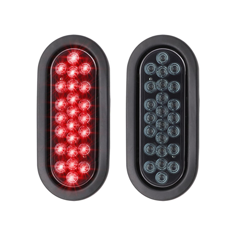 2 Pcs 6 Inch Oval Smoked Lens Red Multi-Function Tail Lights Brake Stop with Rubber & Plug for Truck Trailer Tow Bus 12V DC Shockproof 24LED Smoked/Red Pack of 2