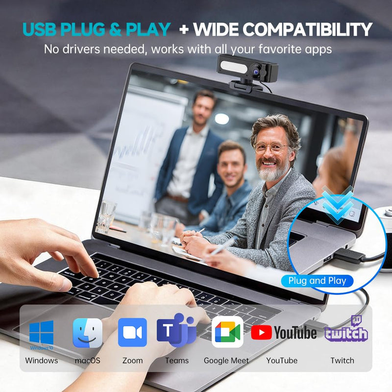 G53 4K Webcam with Noise-Canceling Microphone for PC Laptop | 120° Wide-Angle & Autofocus Video Streaming Computer Camera, Remote Control，works with Zoom/Teams/Switch 2/Mac 4K(G53)