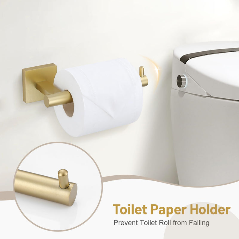 Towel Ring Set 4 Piece Bathroom Hardware Set Includes Towel Ring 2 Towel Hooks and Toilet Paper Holder Stainless Steel Wall Mounted (Brushed Gold) Brushed Gold Set C