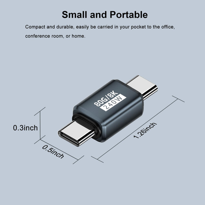 AreMe 80Gbps USB-C Male to Male Adapter 2 Pack, Grey | 240W, 16K/Dual 8K, Type C Coupler Connector Extender, Compatible with Thunderbolt 5/4/3 Grey-M/M