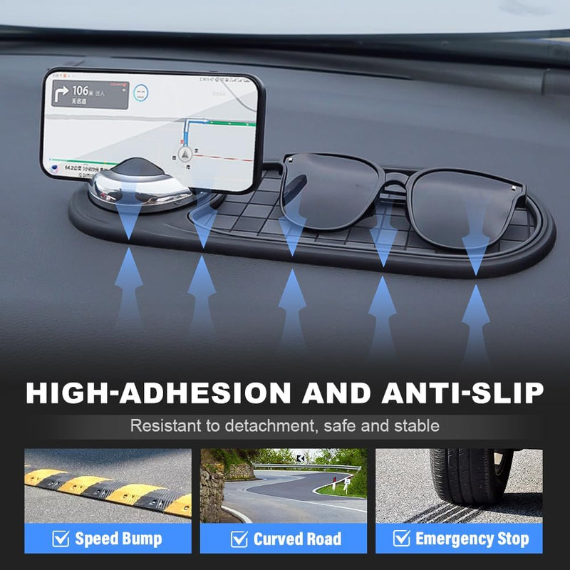 Multifunction Car Anti-Slip Mat, Upgrade Car Anti-Slip Mat Phone Holder with Temporary Parking Number, Rotatable Anti Skid Car Dashboard Pad for Phone Sunglasses Keys (Brown+Gold) Brown+Gold