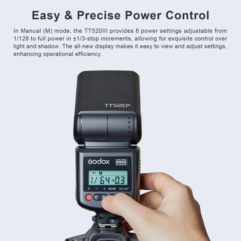 GODOX TT520III Camera Flash - Speedlite, Built-in Receiver and RT Transmitter Compatible for Canon Nikon Sony Olympus Pentax Fuji DSLR Etc Cameras