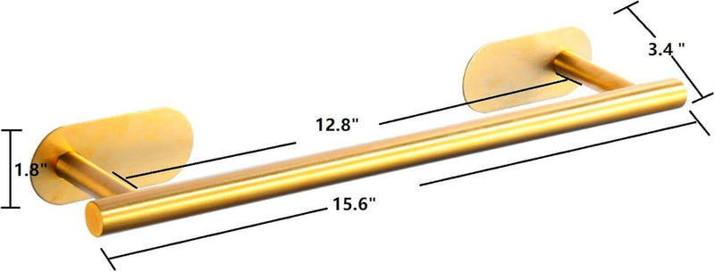 SEIDO Adhesive Towel Bar, 16 Inch Gold Towel Bar for Bathroom, Stainless Steel Towel Racks for Bathroom, No Drilling Needed, Brushed Gold 13"L Gold Adhesive Bar