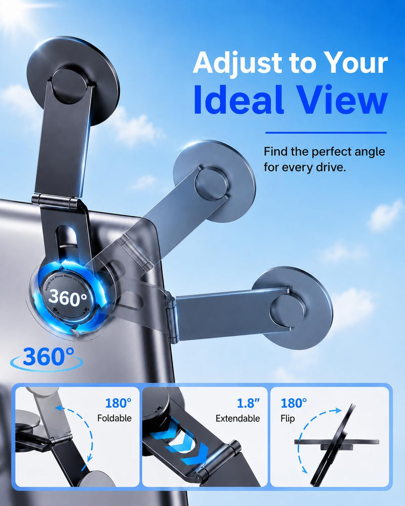 Tesla Phone Mount for Magsafe: Tesla Car Phone Holder for Tesla Model 3/Y Accessories 【Strongest N52 Magnet + 360° Adjustable】 Foldable Hidden Car Mount Magnetic iPhone & Android