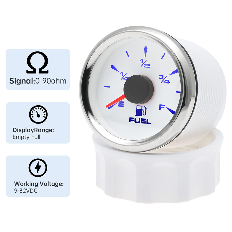 ARTILAURA 0-90 ohm Fuel Gauge 7 Color Boat Fuel Level Gauge Marine Fuel Gauge Gas Fuel Tank Meter for Universal AUTO Car (White) White