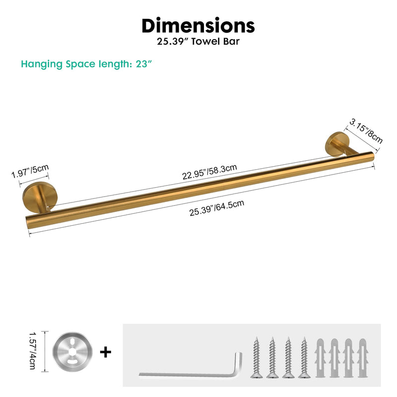 Modern 24 inch Towel Bar Brushed Gold,Stainless Steel Towel Racks for Bathroom Wall Mounted,Bathroom Towel Holder,Home Decor Towel Rod