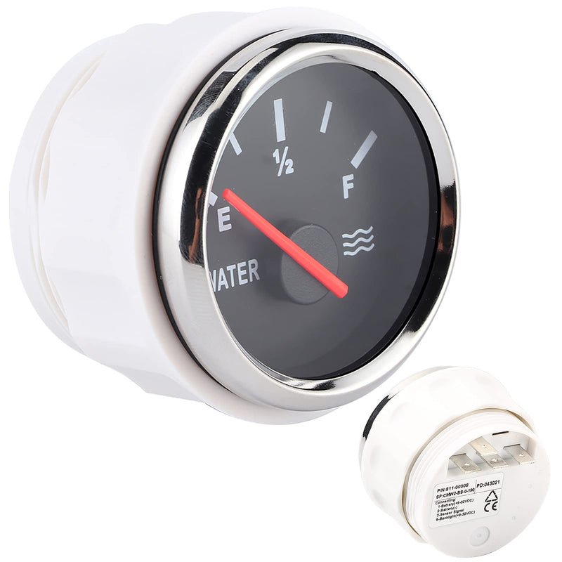 2in Pointer Water Liquid Level Gauge, RV Truck Water Tank Gauge, Universal Liquid Level Measurement for Marine Boat (Silver Black) Silver frame on black background
