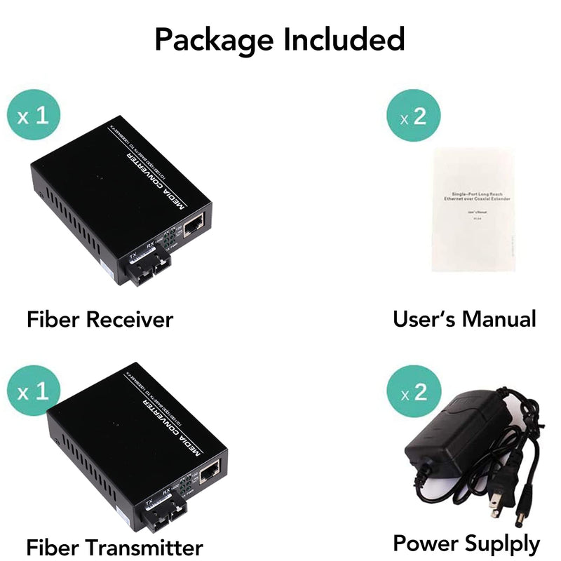 A Pair 2 Pack Multi-Mode Dual SC Fiber Gigabit Fast Ethernet Media Converter, Mini 1x 10/100/1000Base-T RJ45 to 1000Base-SC Slot Converter Transceiver, up to 2KM 850-1310-nm, AC 100V~240V Multi-Mode SC Dual Port