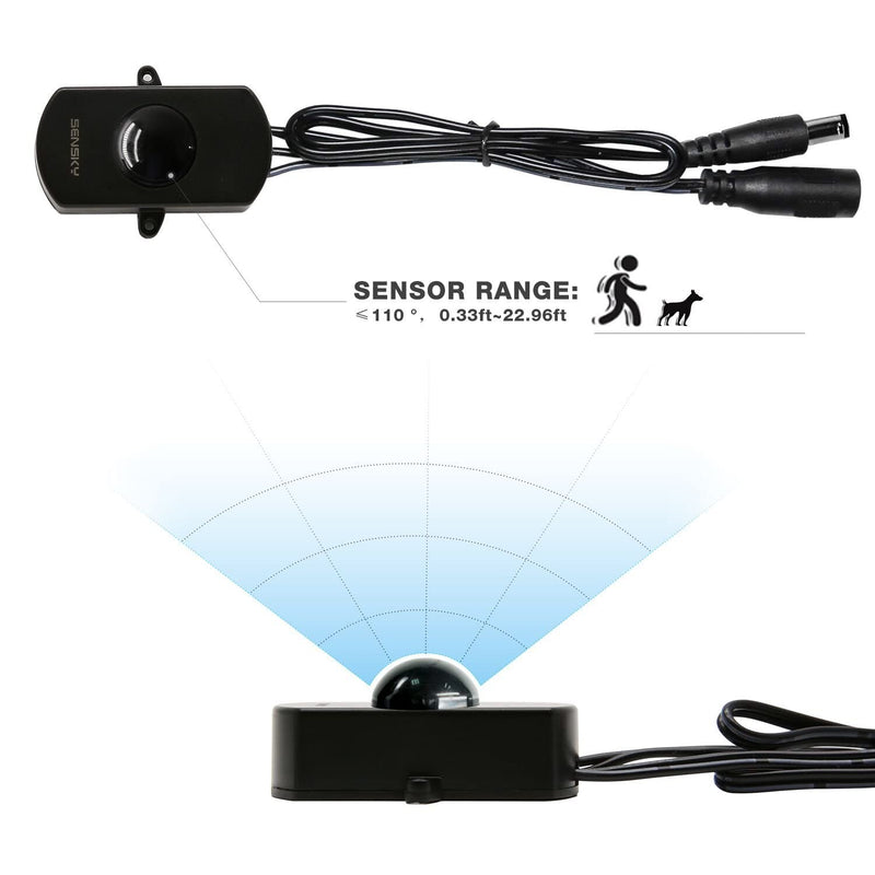 2 Pack Sensky BS010H DC 12V to 30V 3A Mini Pir Motion Sensor Switch,Occupancy Sensor Switch for Kitchen Cabinet, Pantry, Closet led Lighting (Delay Time, Sensor Distance, Adjustable) 2 Piece,Black-Without Light Sensor