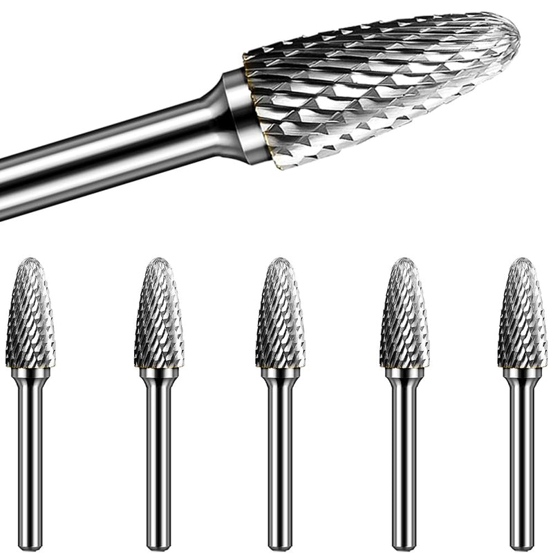 SF-5 Tungsten Carbide Burr Set Double Cut Rotary Burrs File(1/2” Cutter Dia X 1”Cutter Length) with 1/4'' (6.35mm) Shank for Die Grinder Drill Bits (Pack of 5)…