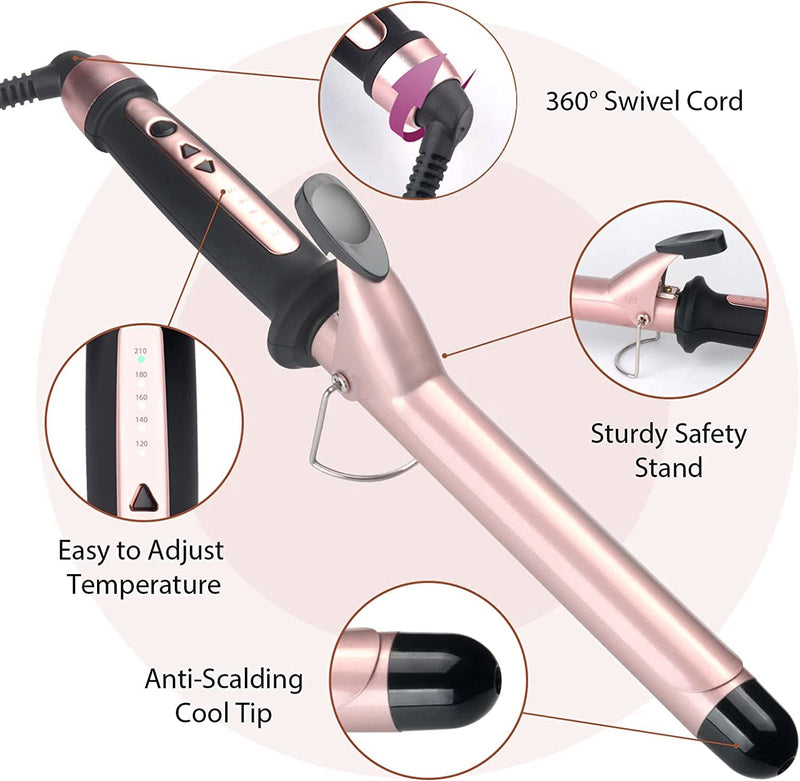  [AUSTRALIA] - Curling Tongs, Curling Wand 38mm Hair Curler Large Barrel Curling Iron for Long Thick Hair with Glove 120°C-210°C Adjustable Auto-Off B