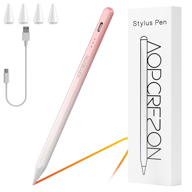 Stylus Pen for iPad,Palm Rejection Tilt Sensitivity Fast Charging Pencil Only Work for 2018 Or Later iPad 10/9/8/7/6th Gen,Pro 12.9&11",Mini 6/5,Air 5th/4th/3rd Gen,4 Replacement Nibs (Pink-White) Pink-White