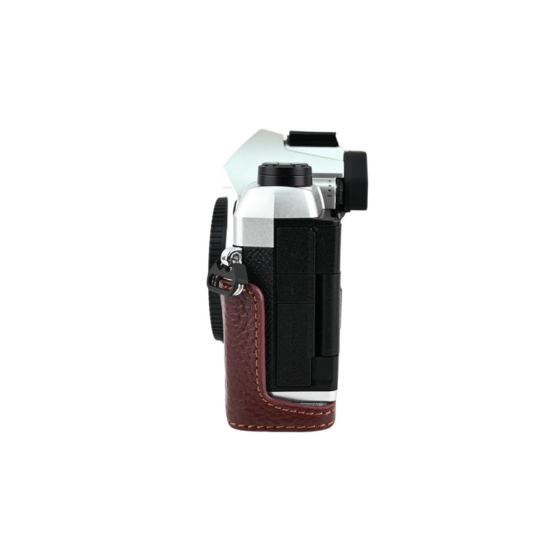 OM-5 Mark II Case, Litchi Handmade Genuine Real Leather Half Camera Case Bag Cover for Olympus System OM-5 Mark II Bottom Opening Version + Neck Strap (Brown) Brown
