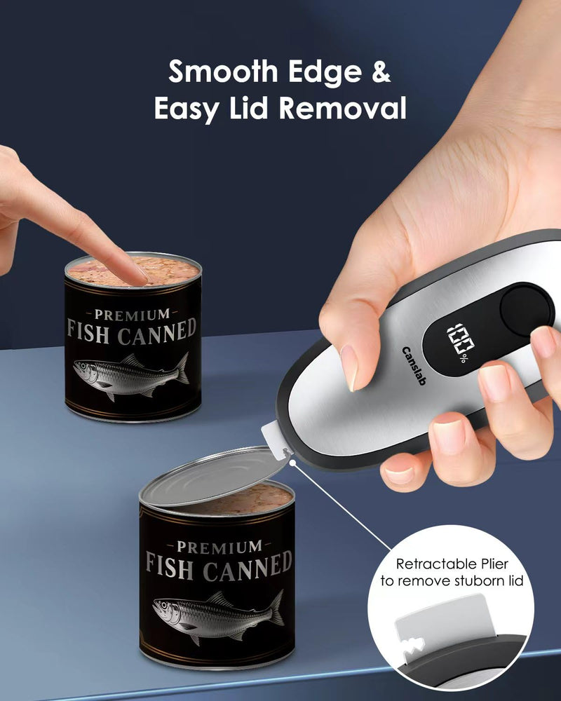 Canslab IRON Stainless Steel Rechargeable Can Opener: Wall-Mountable Easy Storage, Smart Auto Stop& LED Battery Track, Hands-Free Operation, 200 Cans Per Charge, Smooth Edge, Professional-Grade Blade