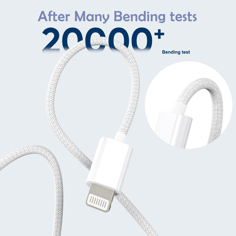10FT Extra Long Braided iPhone Charger Fast Charging,10Foot 2Pack i Phone Charger Block USB C to Lightning Woven Cable Cord Adapter for iPhone 14 Pro Max/14 Plus/13 Mini/13/12/11/X/XR/SE/i Pad/AirPods White 2Pack 10FT 2