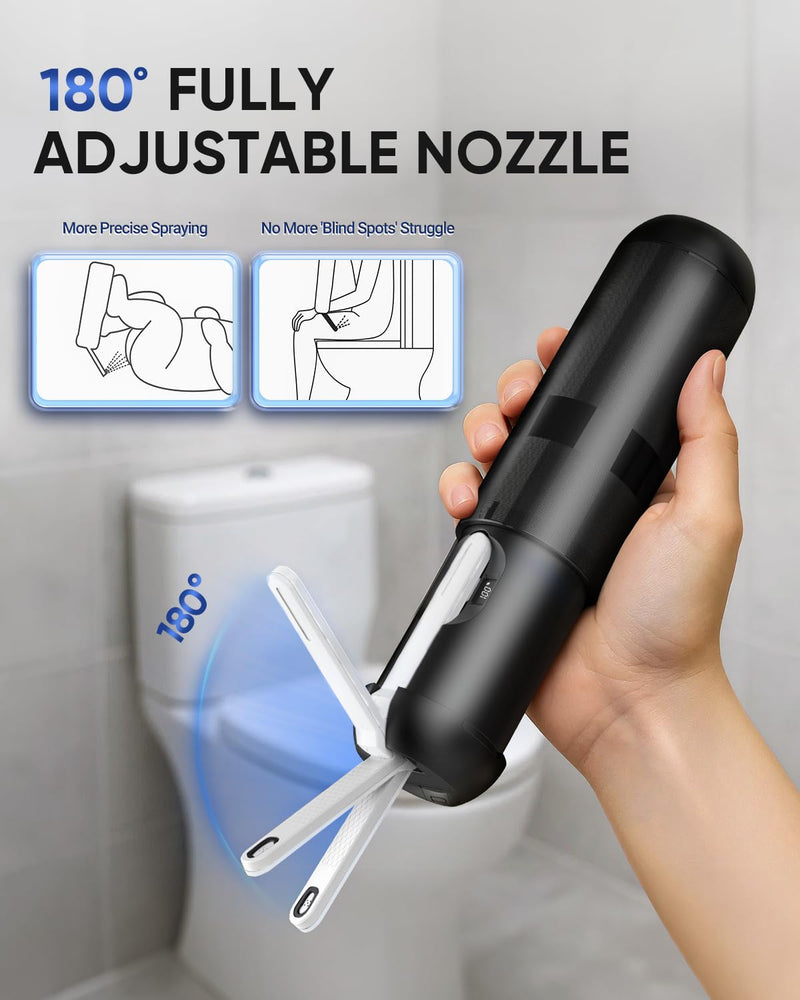 Portable Bidet for Travel - Electric Travel Bidet with 180° Adjustable Nozzle, 2 Spray Modes & IPX7 Waterproof | Rechargeable Personal Hygiene Solution for On-The-Go Adults Black