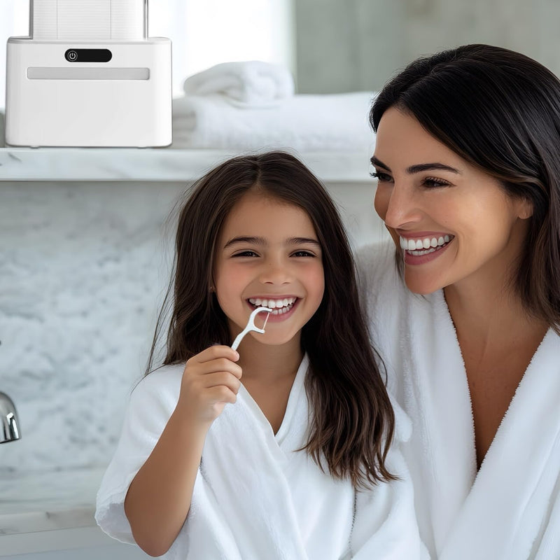 Smart Touchless Floss Pick Dispenser with Sensor - Refillable and Rechargable with 2 Cartridges (100 Picks) - Innovative and Hygienic Floss Pick Holder (Light Gray) Light Gray