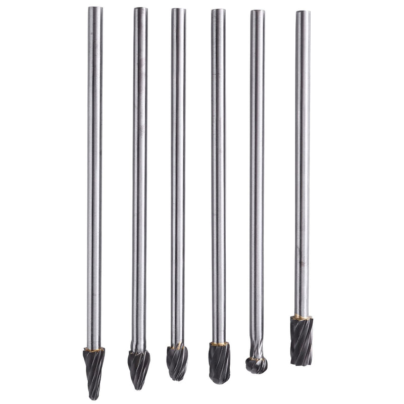 Rotary File, Rotary Bit Set, port and polish kit cylinder head porting tools 6pcs Tungsten Carbide Aluminum Rotary Files Burr Set 6mm Shank 10mm Cutting Diameter with High Abrasion
