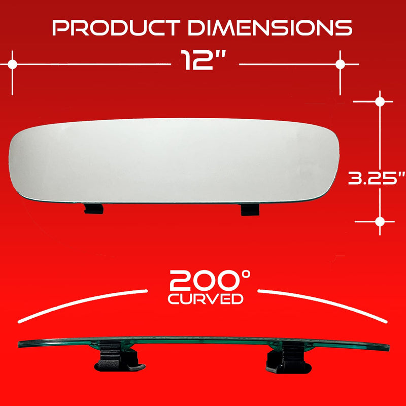 Universal Car Rear View Mirror - Clip on Wide Angle & Panoramic - Easy Mount Curved Blind Spot Mirror - Extended RearView for Car, Truck & Jeep RRVW3339