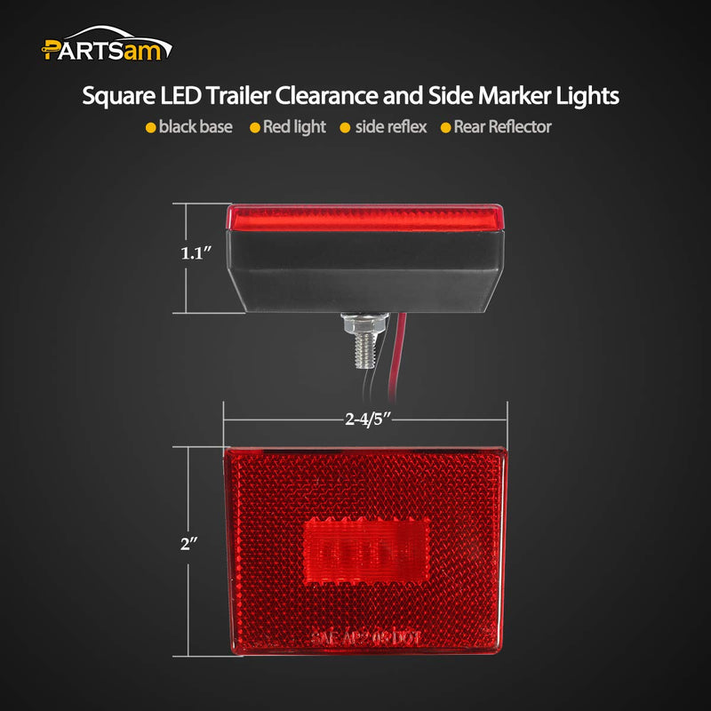 Partsam 4 Pcs(2Amber 2Red) Square LED Trailer Clearance Side Marker Light with Reflector Stud Mount 3LED, 2-4/5" Rectangular LED Truck Trailer Light Side Reflex Amber/Red