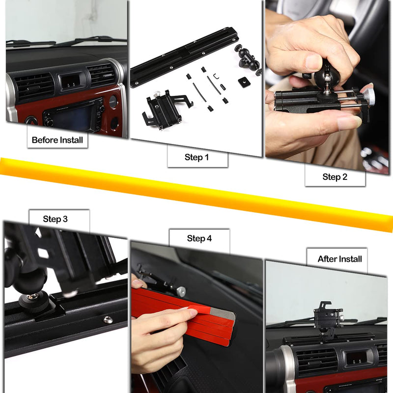 Car Phone Mount Compatible with Toyota FJ Cruiser 2007-2021, Phone Holder for Dashboard Hands Free Track Cradle, Car Dash Mount Cell Phone Stand, Black