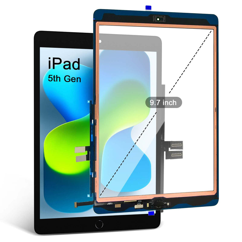 for iPad 5th Generation Screen Replacement Glass Touch Digitizer 9.7", for iPad 9.7 (2017) A1823 A1822 Touch Glass with Home Button [NO Fingerprint Reader] [Black]