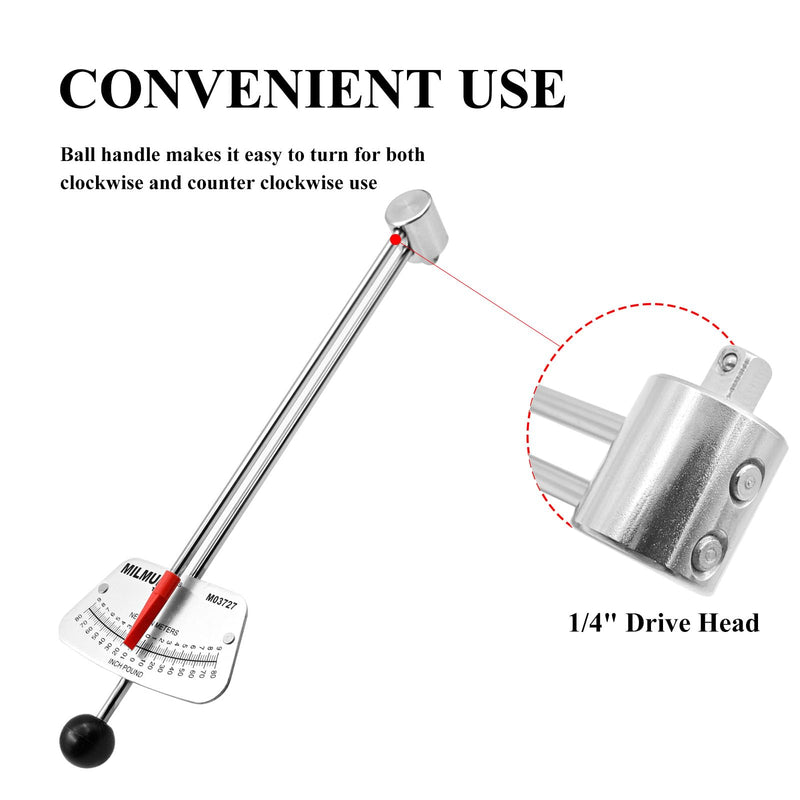 1/4" Drive Beam Torque Wrench Precision Instrument-Compatible with SAE and MM Bicycle and Automotive Wrench -0-80 Inch-Pounds, 0-9 Newton Meters