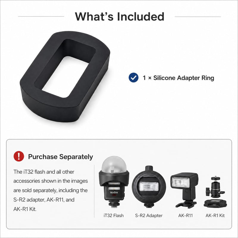 Silicone Adapter Ring for Godox iT32 Camera Flash | Connects the iT32 Flash Head to the S-R2 Mount for Use with AK-R11 and AK-R1 Accessories