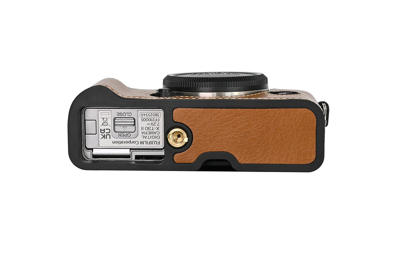 X-T30 Case, BMAOLLONGB Handmade PU Leather Half Camera Case Bag Cover Bottom Opening Version for Fujifilm X-T30 XT30 with Neck Strap Mini Storage Bag (Brown) Brown